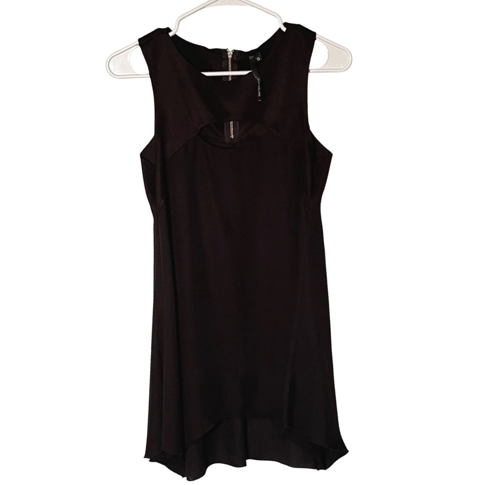 KAY CELINE Black Sleeveless Asymmetrical Tunic Top Cutout Zipper Women‎ Small